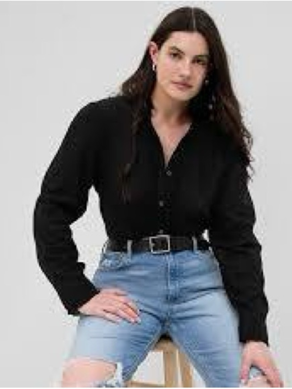 GAP Black Pintuck Ruffle Button-up Blouse